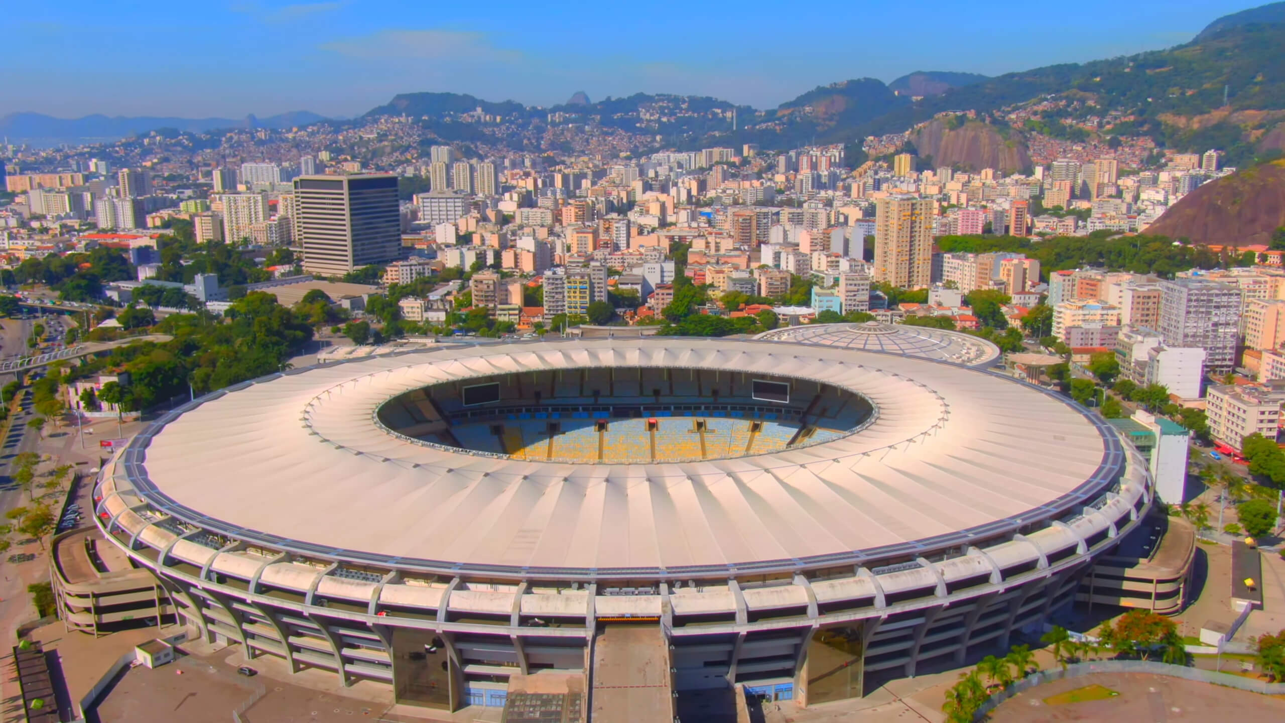 A drone shot of Maracanã Stadium in Rio de Janeiro