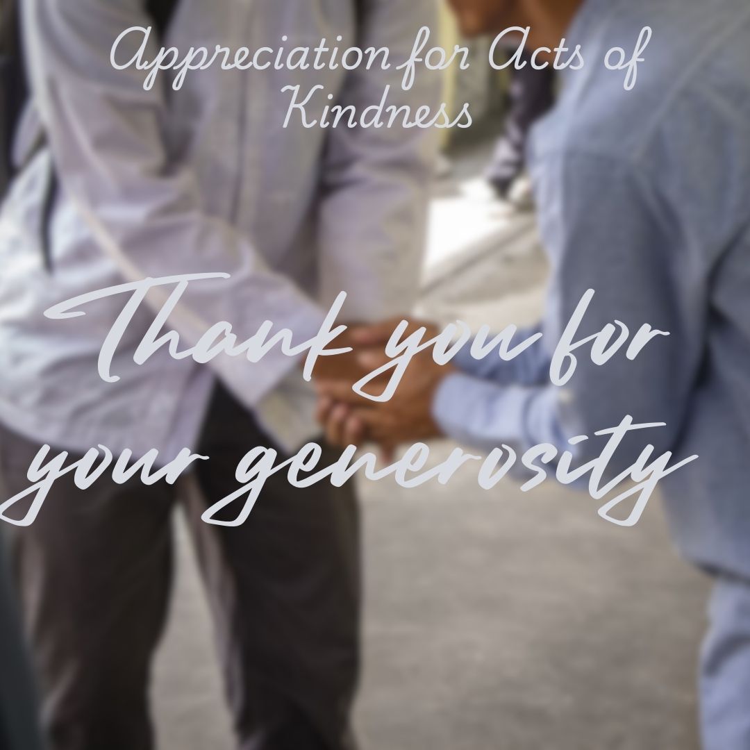 Two people shaking hands with the text Appreciation for Acts of Kindness