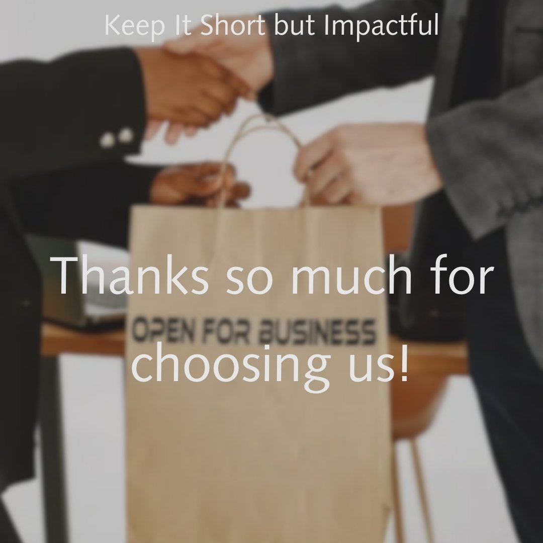 Two people exchanging a paper bag with 'Open for Business' printed, thanking them for choosing the business