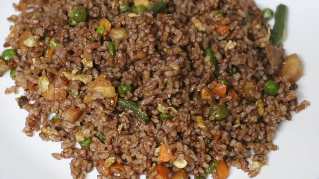 Bhutanese red rice specialty on a plate