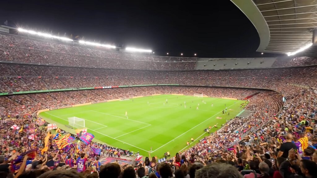 Cheering at Camp Nou stadium