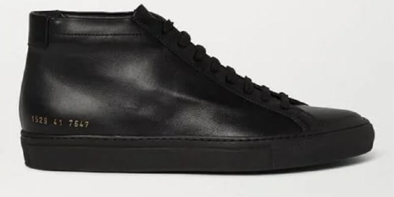 Black leather high-top sneakers with minimalist design