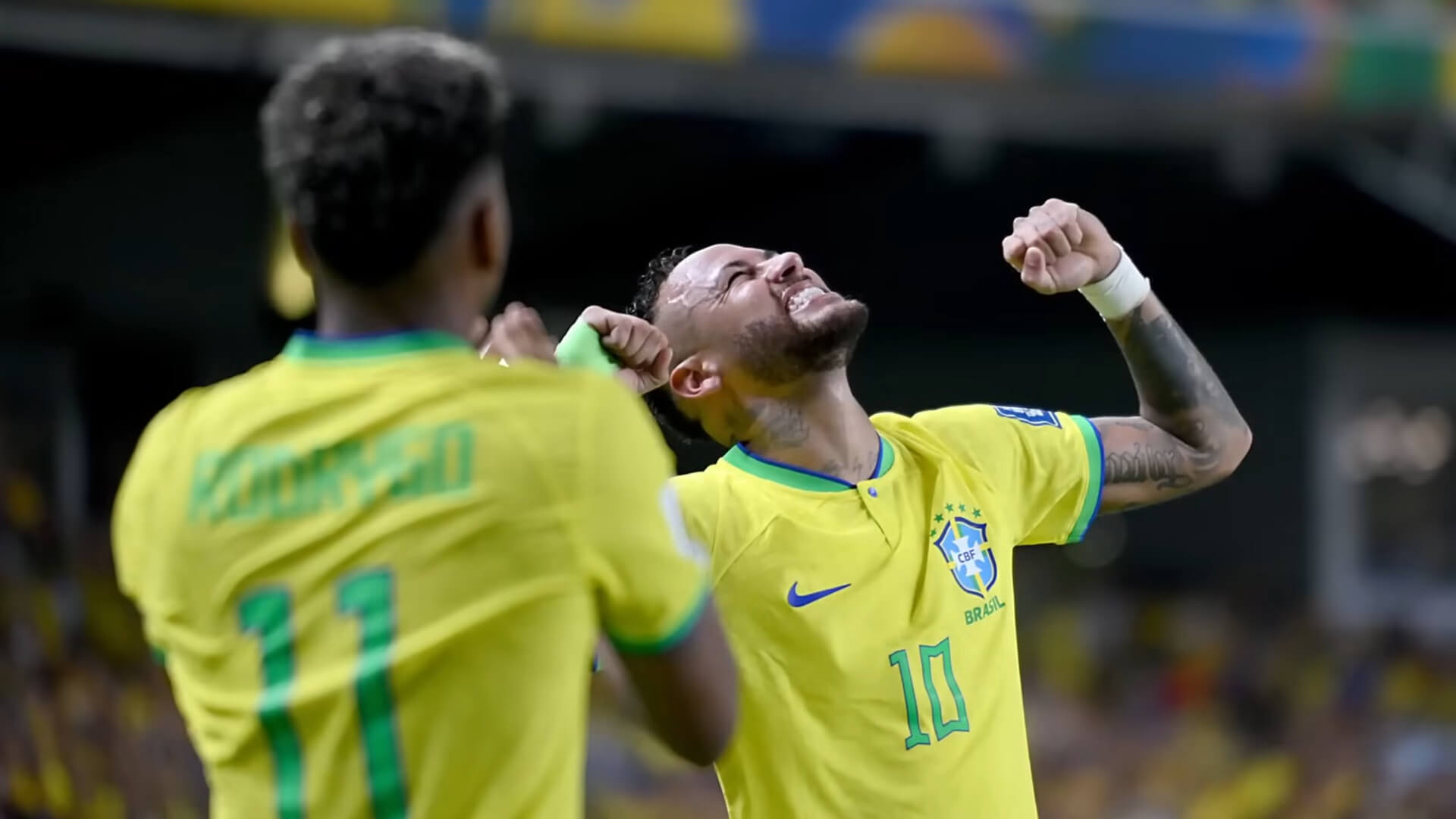 Neymar and Rodrygo in Brazil jerseys