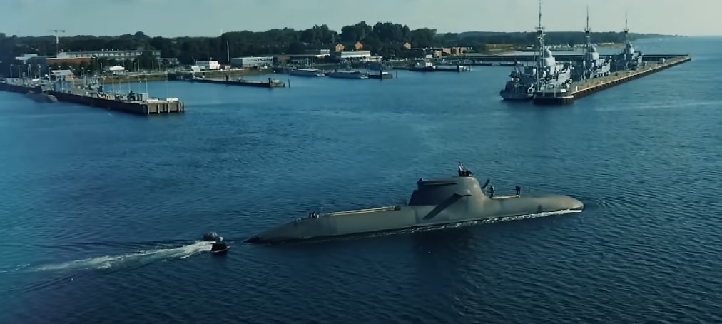 German U32 submarine in the harbor