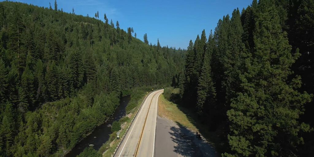 Drone footage of the rural areas around Highway 12