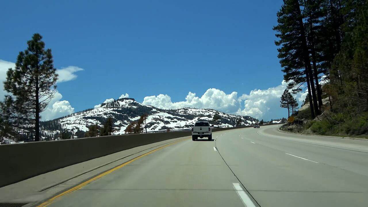 Driving on Interstate 80 over Donner Summit in California