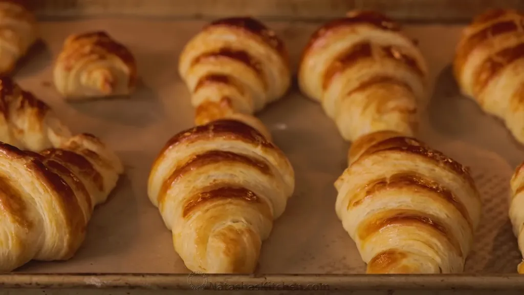 A tray of croissants in the oven