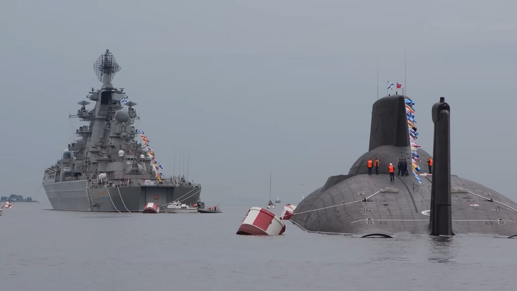 A submarine and a ship of the Russian Navy