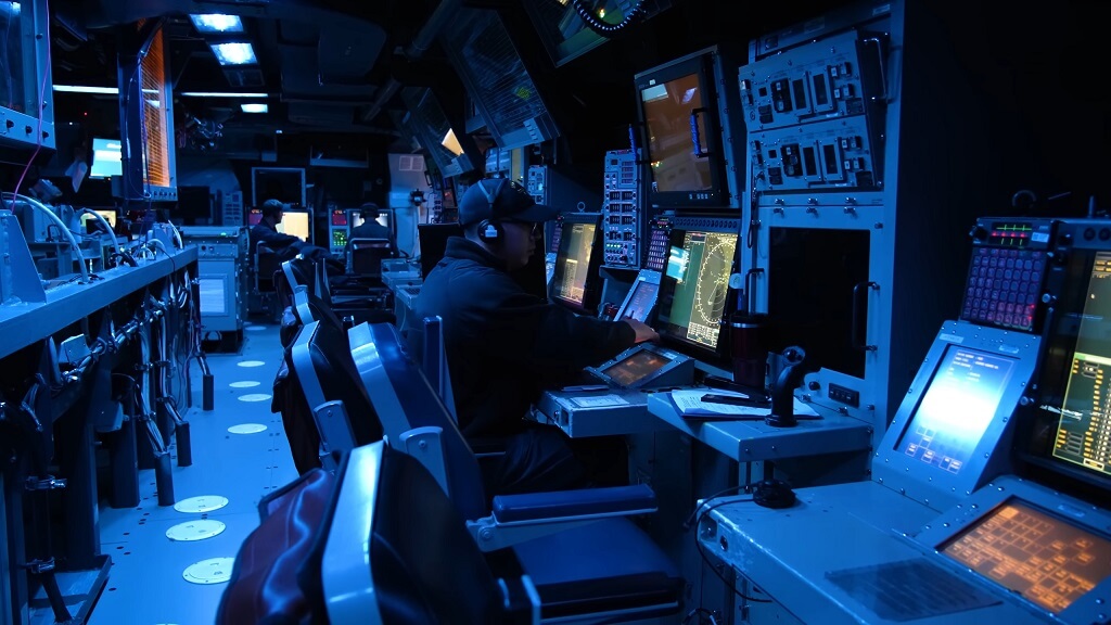 Crew members of a U.S. Navy warship