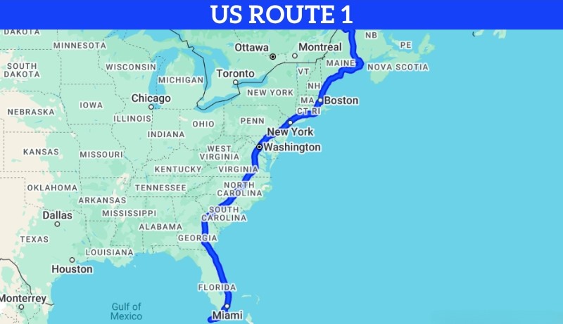 Map of the US Route 1