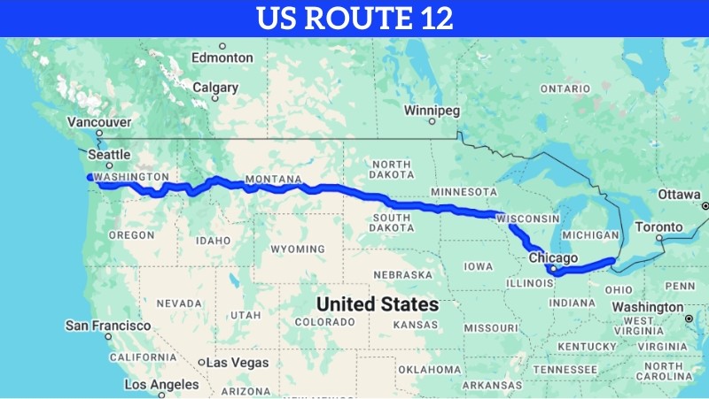 Map of the US Route 12