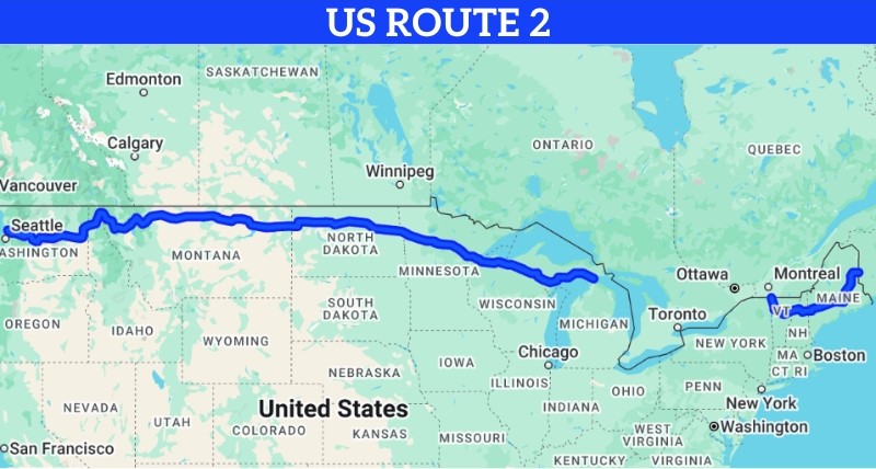 Map of the US Route 2