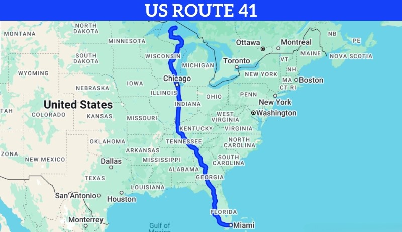 Map of the US Route 41