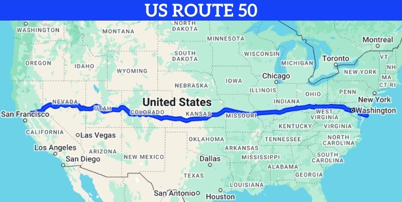 Map of the US Route 50