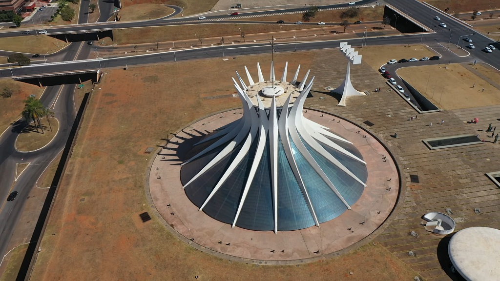 Drone footage of the Cathedral of Brasília