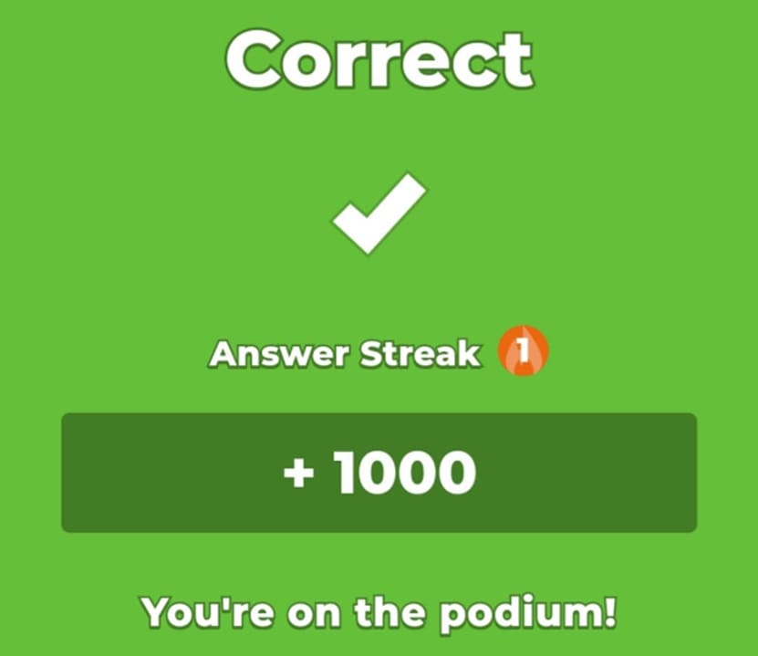 All correct answers on Kahoot