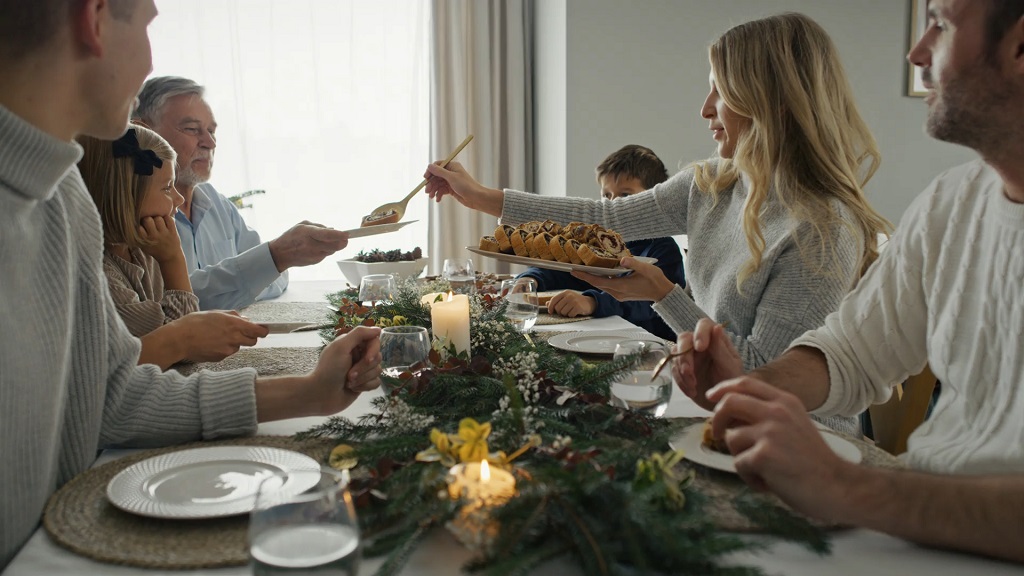 A family gathered together for a meal