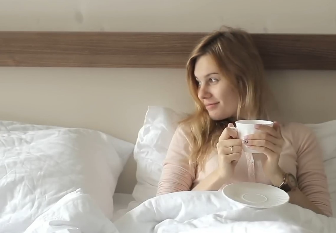 Woman drinking tea.