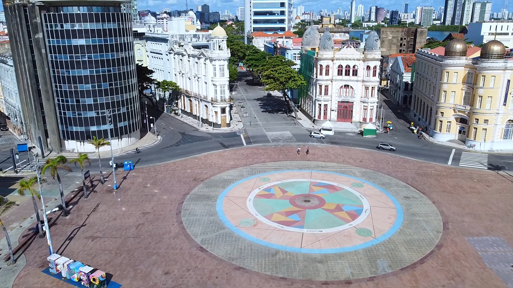 Drone footage of Marco Zero Square in Recife