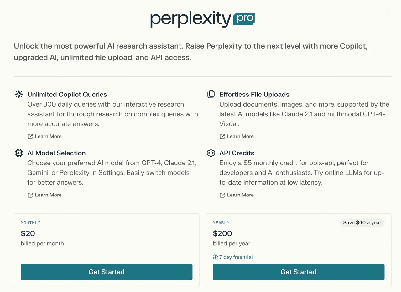 Dashboard of Perplexity AI