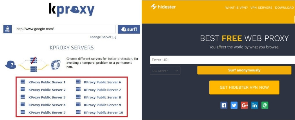 Dashboards of the Hidester and KProxy tools