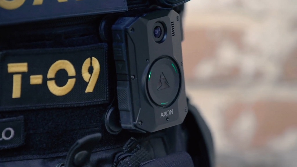 A police officer in Brazil wearing a body camera