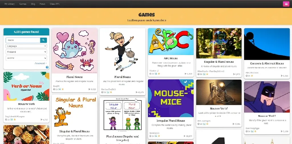 The games available on the Baamboozle platform