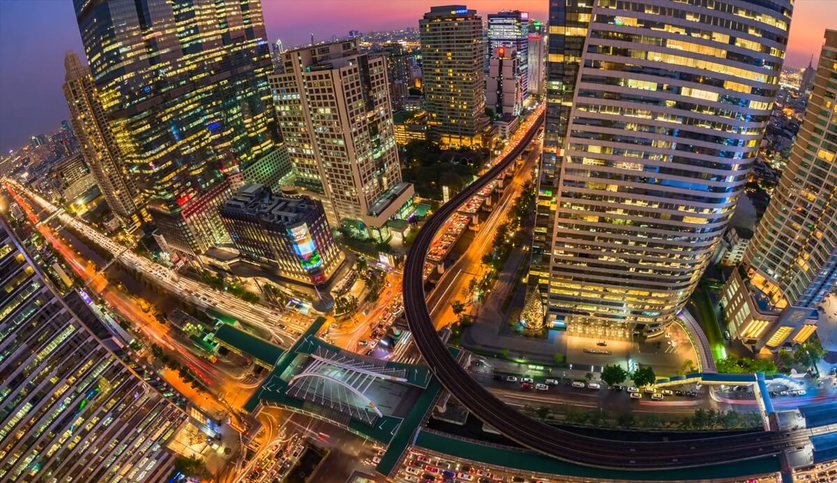 Aerial view of Bangkok, Thailand at the night