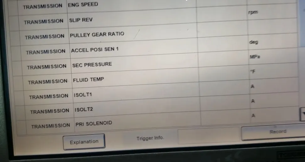 Transmission diagnostics screen