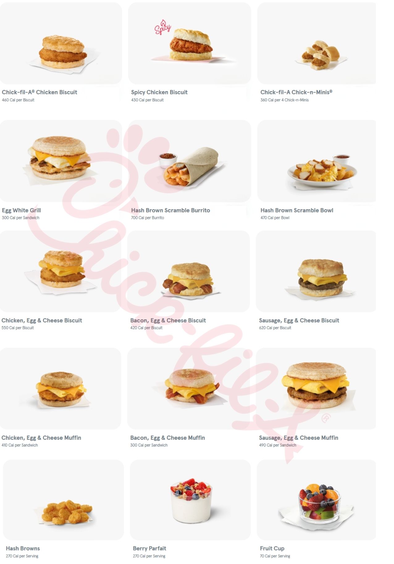 Chick-fil-A Breakfast Menu